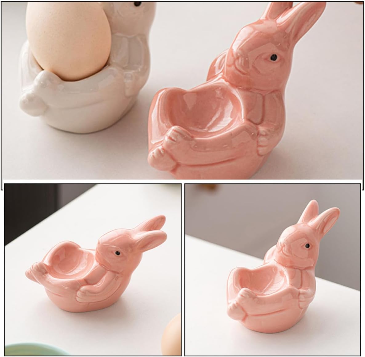 Ceramic Rabbit Egg Cup Holder for Easter Eggs and Jewelry