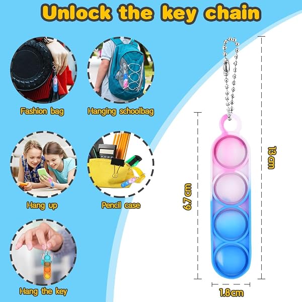 Ainiv 48PC Mini Pop Push It Fidget Toy Portachiavi,Colorato Silicone Spremere Pop Bubble Giocattoli Sensoriali Bulk,Poppet Bubble Giocattoli Antistress per Autismo Sollievo dallo Stress,Bambini Adulti - 2