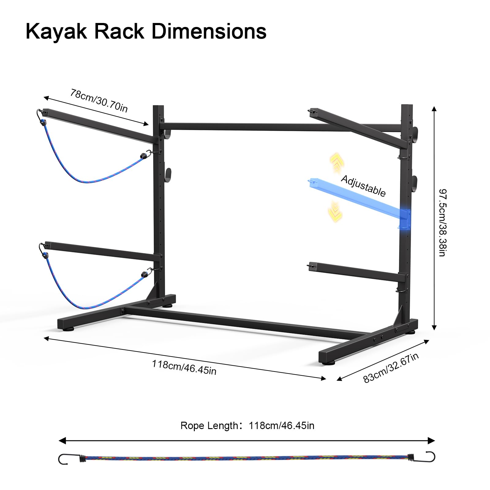 FuzzlyCo Kayak Storage Rack, Heavy Duty Freestanding Kayak Racks for Garage and Outdoor Storage, Storage Rack Adjustable for Kayak, Canoe, Surfboard & Paddle board (2 Levels for 2 Kayaks)