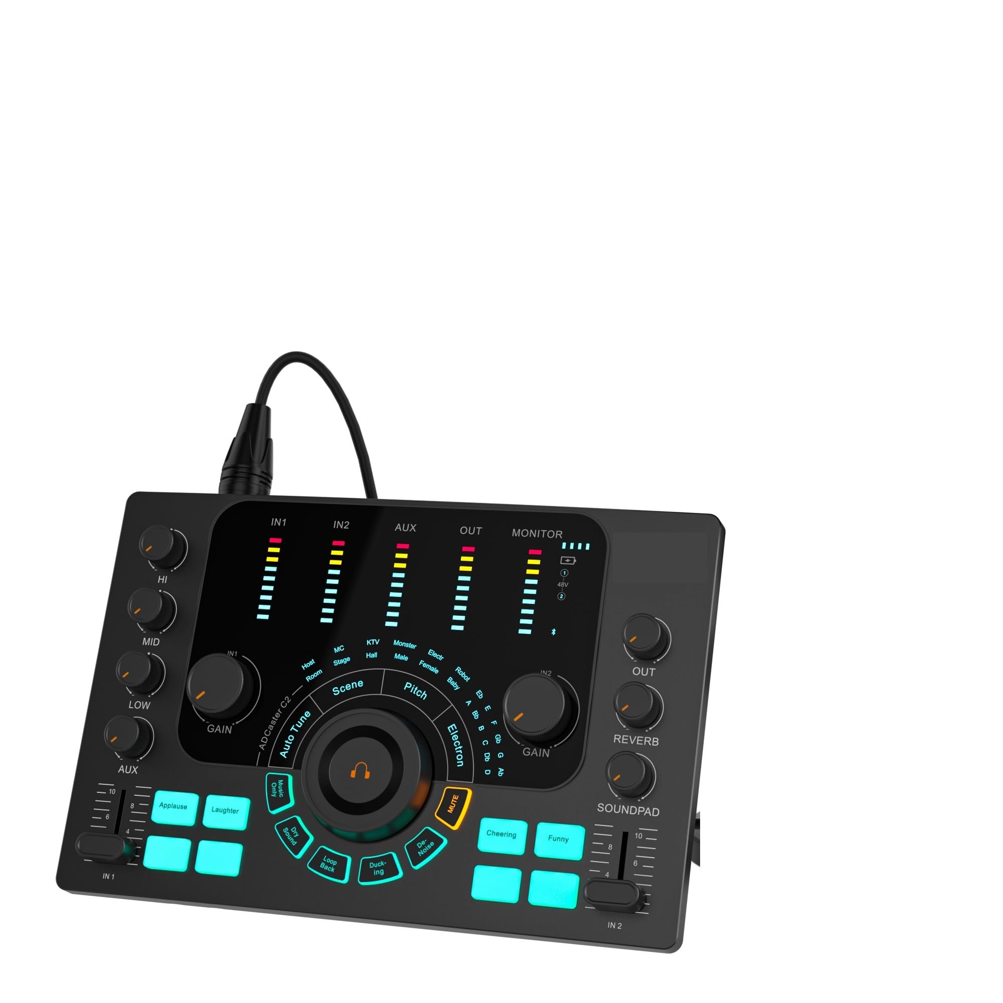 Controlador de DJ, Interfaz C2, kit de equipo de podcast: mezclador de podcast dual XLR de 6,35/3,5 mm con Bluetooth 5.3(Bianco)
