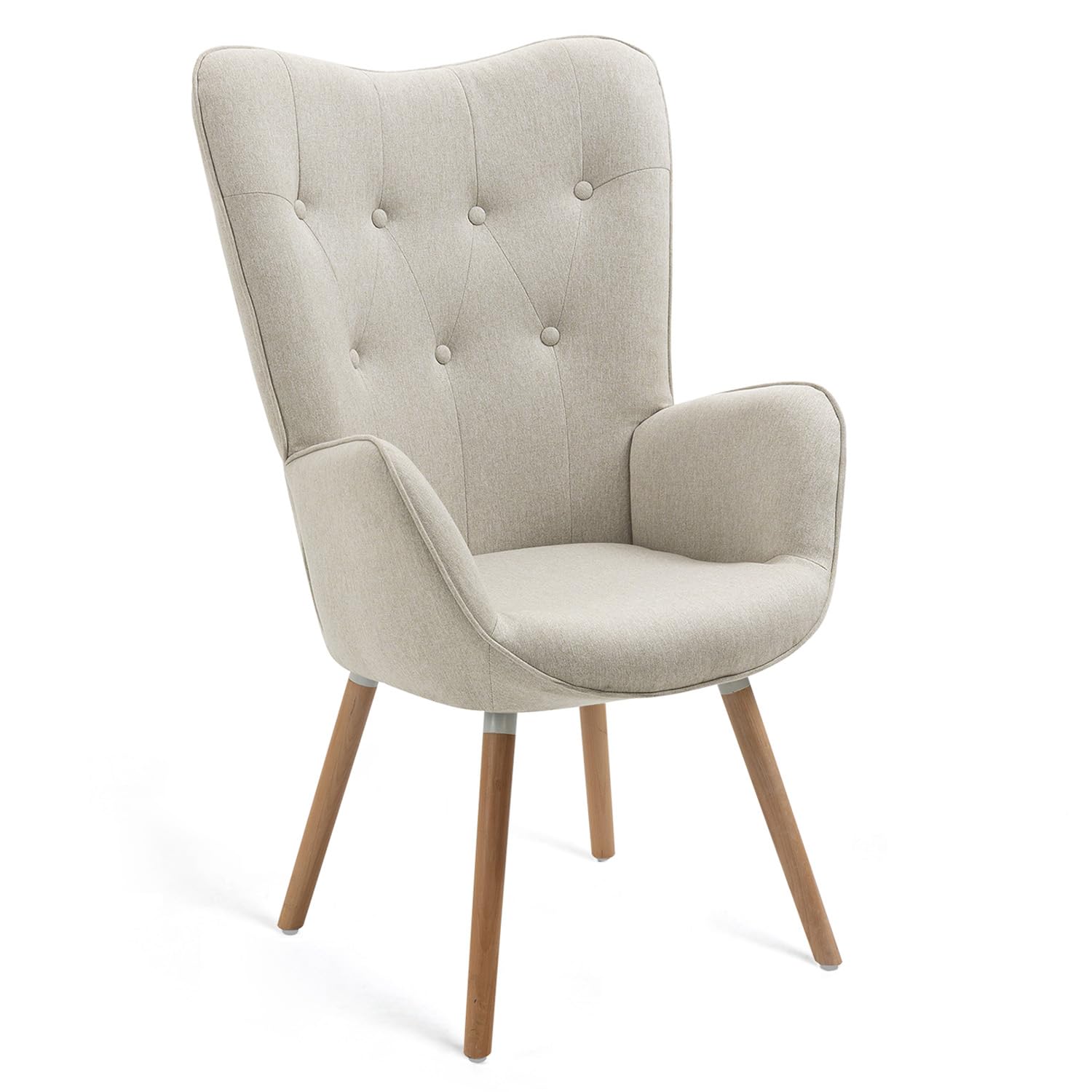 MEUBLE COSY Sillones de salón Butaca nórdica sillón Acolchado con Reposabrazos y Patas de Madera, Beige, 66x71x108cm