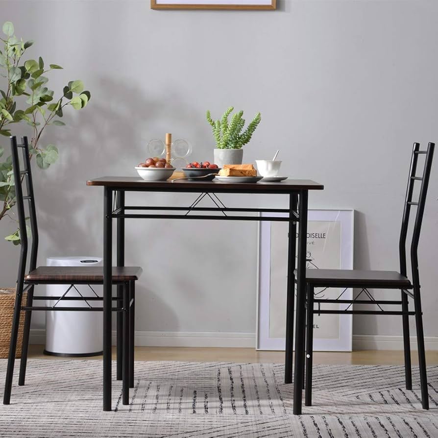 ダークブラウン】ダイニングテーブル ダイニングセット　ダイニング3点セット Amazon｜Laovyarw ダイニングテーブル ダイニングセット