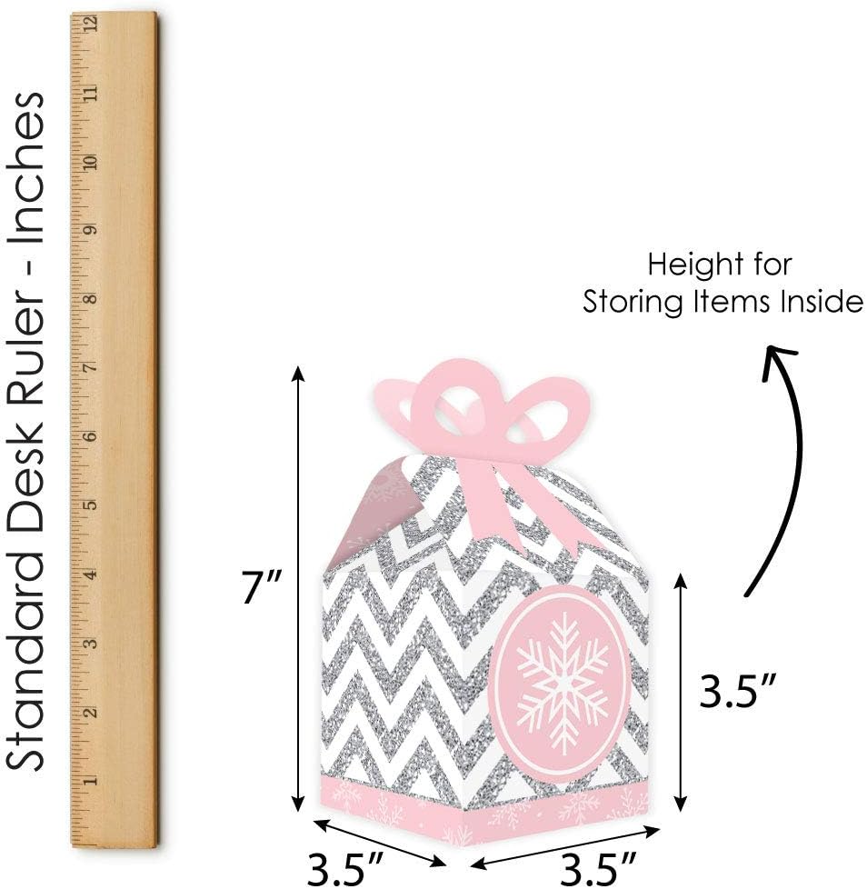 Big Dot of Happiness Pink Winter Wonderland - Square Favor Gift Boxes - Holiday Snowflake Birthday Party and Baby Shower Bow Boxes - Set of 12 - Image 7
