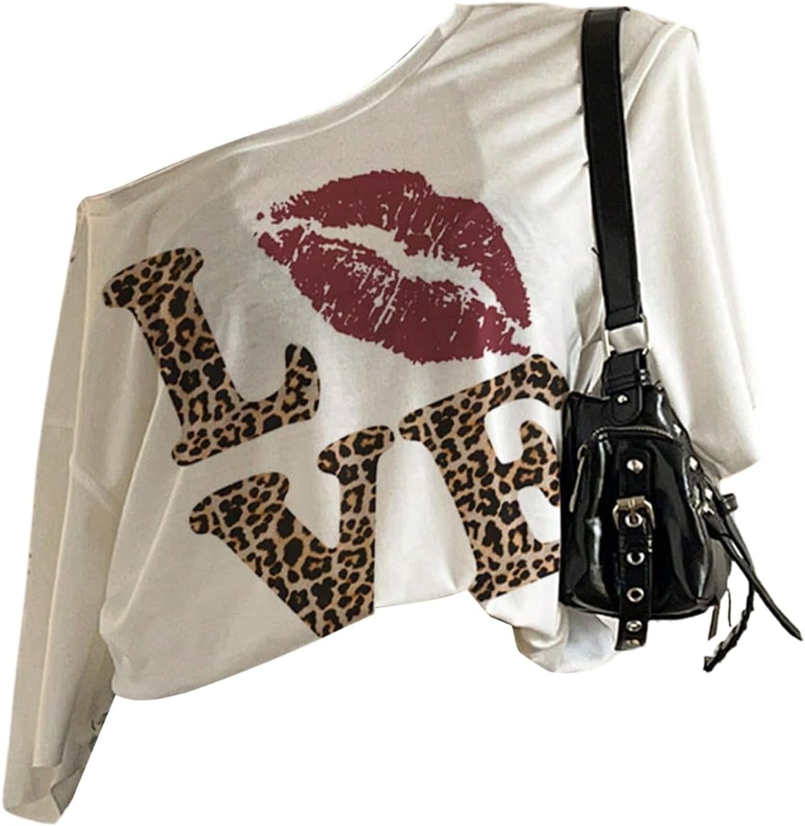 SweatyRocks Women's Leopard Letter Print Off Shoulder T Shirts Casual Short Sleeve Going Out Tops