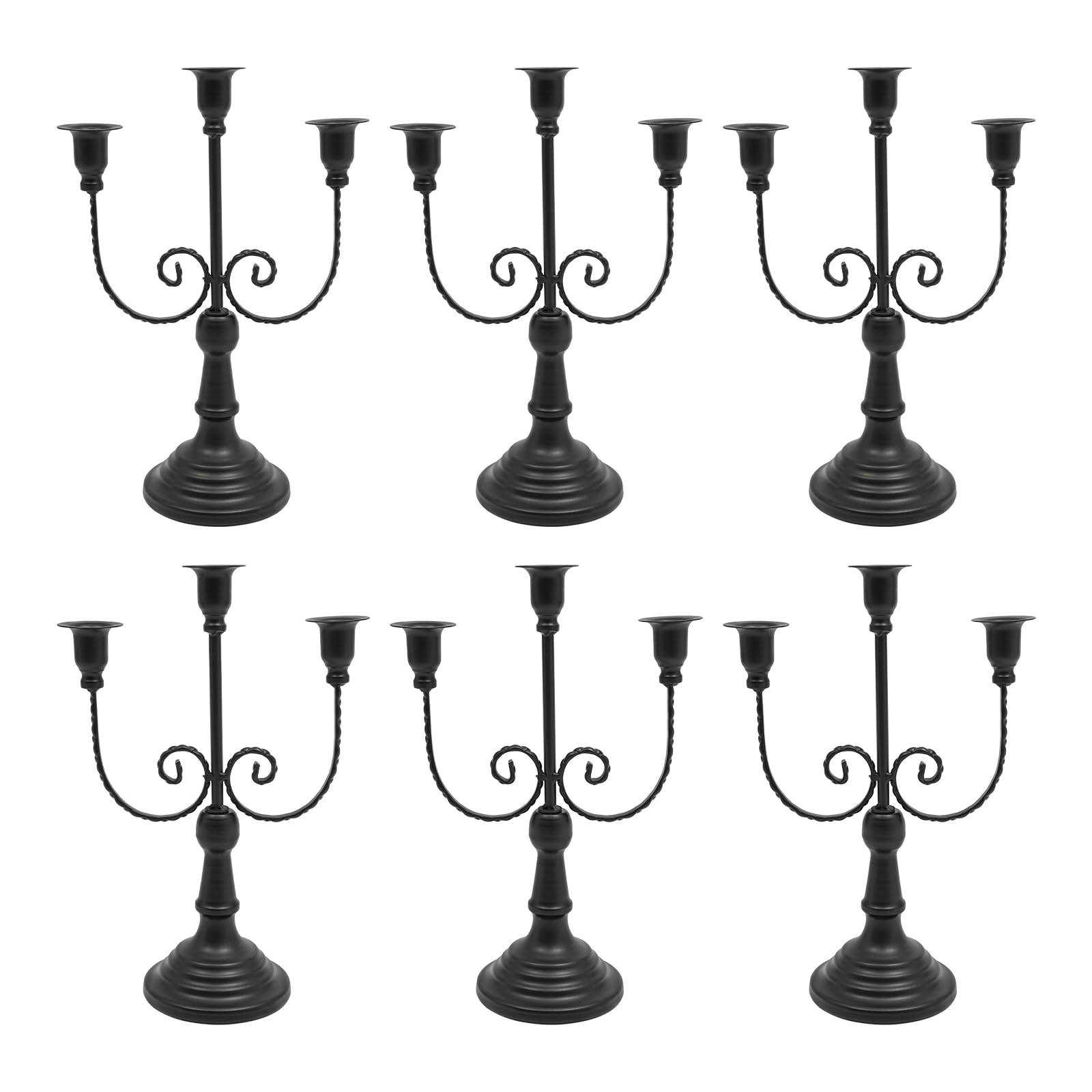 6PCS Kerzenständer Schwarz | Kerzenhalter für Stabkerzen Halloween | Kandelaber Kerzenhalter | 3-Armig Kerzenleuchter für Kegelkerzen | Kerzenständer Metall | Kerzenleuchter Mehrarmiger Vintage