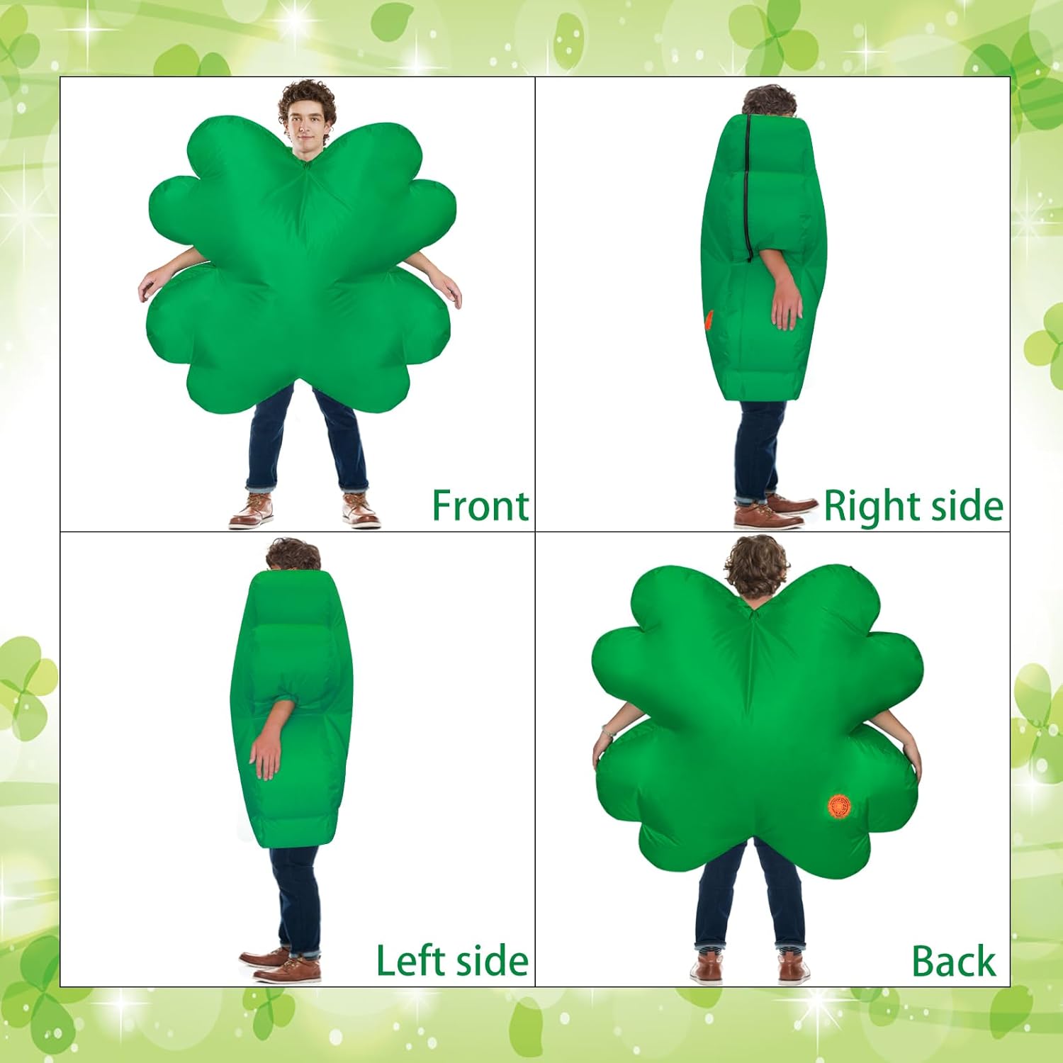St. Patrick’s Day Inflatable Costume for Adult Inflatable Four Leaf Clover Costume Green Blow Up Funny Costume for St Particks Day Party Halloween - Image 6