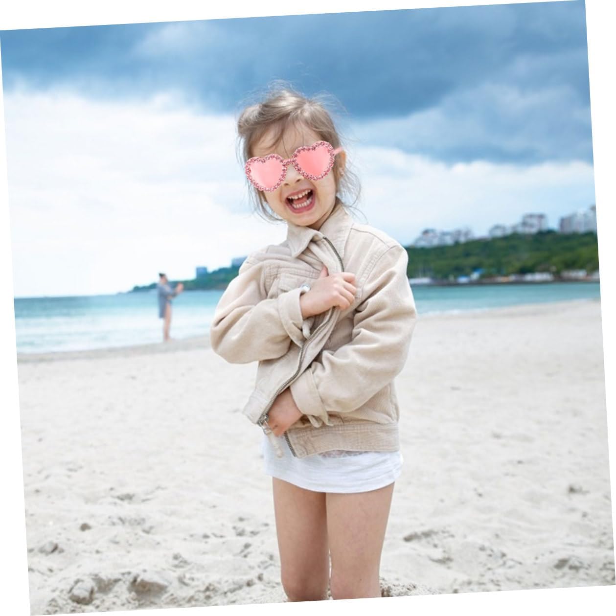 TEHAUX 2pcs Heart Shaped Rimless Sunglasses for Women, Pink and Deep Red Gradient Lens, Trendy Festival and Beach Party Eyewear Accessories