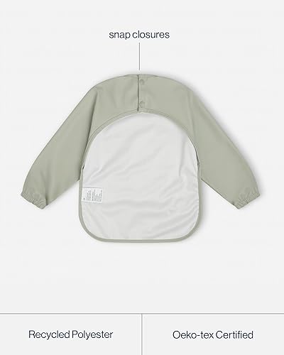 Miniatura 4 de Lalo Babero de manga larga para bebé, impermeable, puños elásticos, bolsillo grande, poliéster reciclado, edades de 6 a 24 meses, Sage