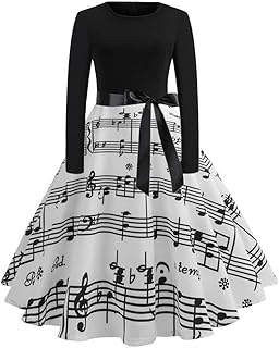 Tunic Dresses Women's Midi Printed Round Neck Party Dresses Long Sleeve High Waist with Belt Elegant Evening Dresses Knee-Length Ball Dresses A-line Flowy Fashion Swing Dresses Autumn Dresses Leisure