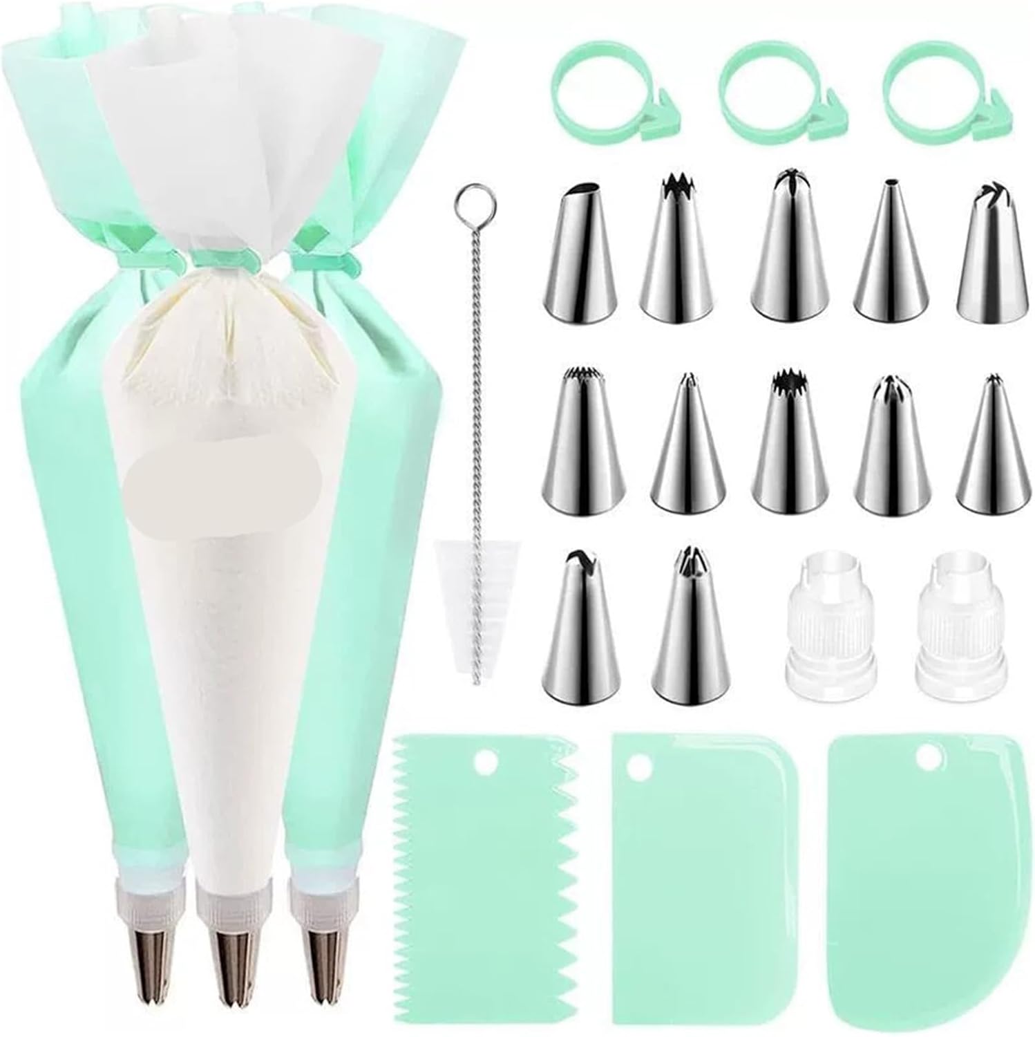 Piping Bags And Tips Set Kit With Stainless Steel Nozzle Reusable Pastry Tools(34PCs Pink)