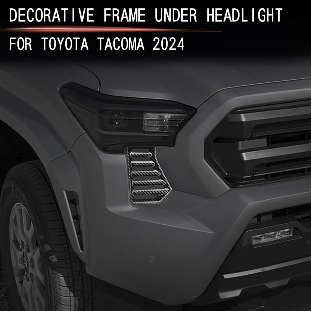 For Toyota Tacoma 2024 2025 2026 Exterior Accessories Front Bumper Side Fog Lamp Light Cover Headlight Trim Frame Grille Decor ABS (Carbon Fiber Grain)