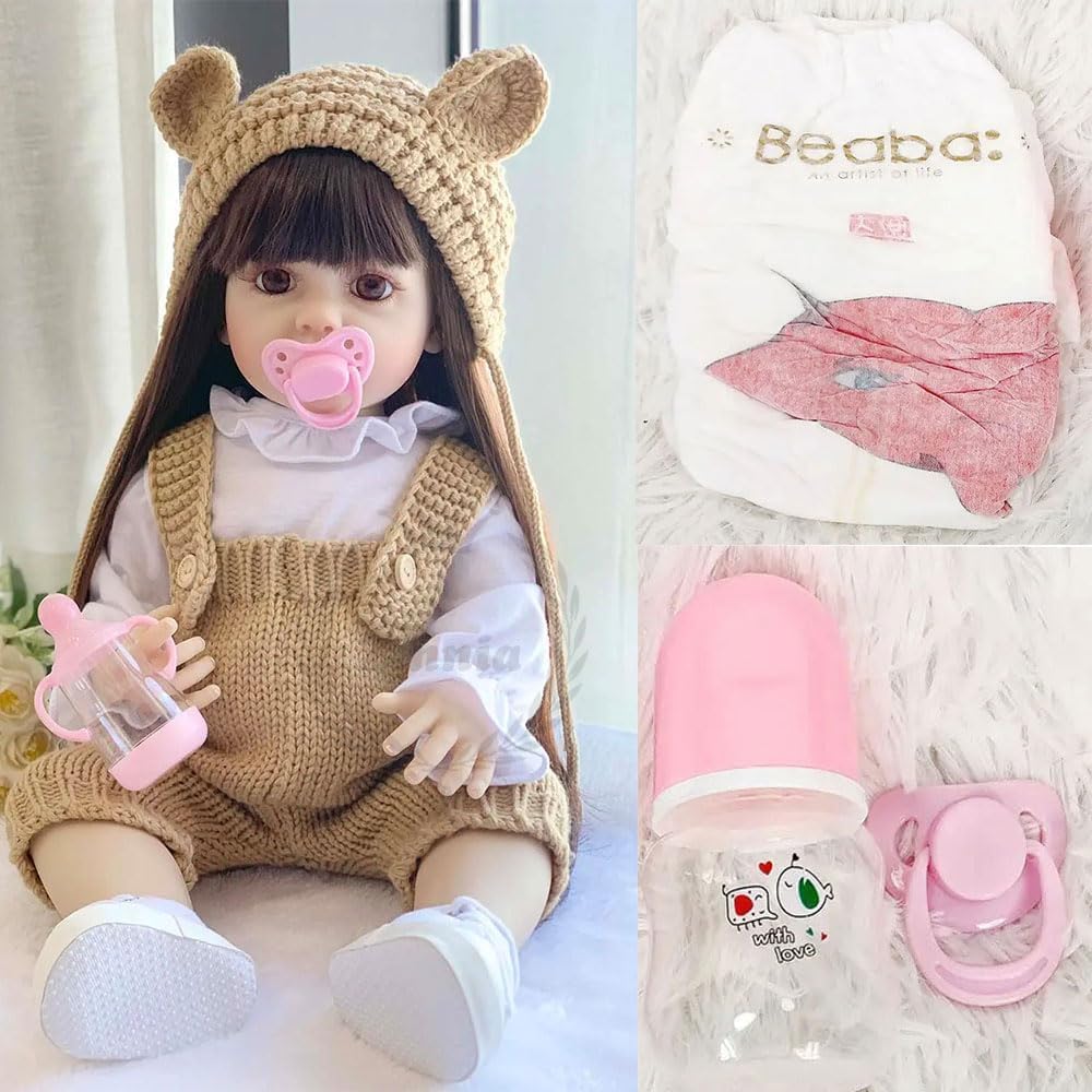 Pihura Realistic Silicone Newborn Baby Doll | Large Size Musical Poem Doll with Soft Body, Clothes, Nipple Bottle, Diaper & Magnetic Pacifier for Kids, Adults & Doll Collectors 3