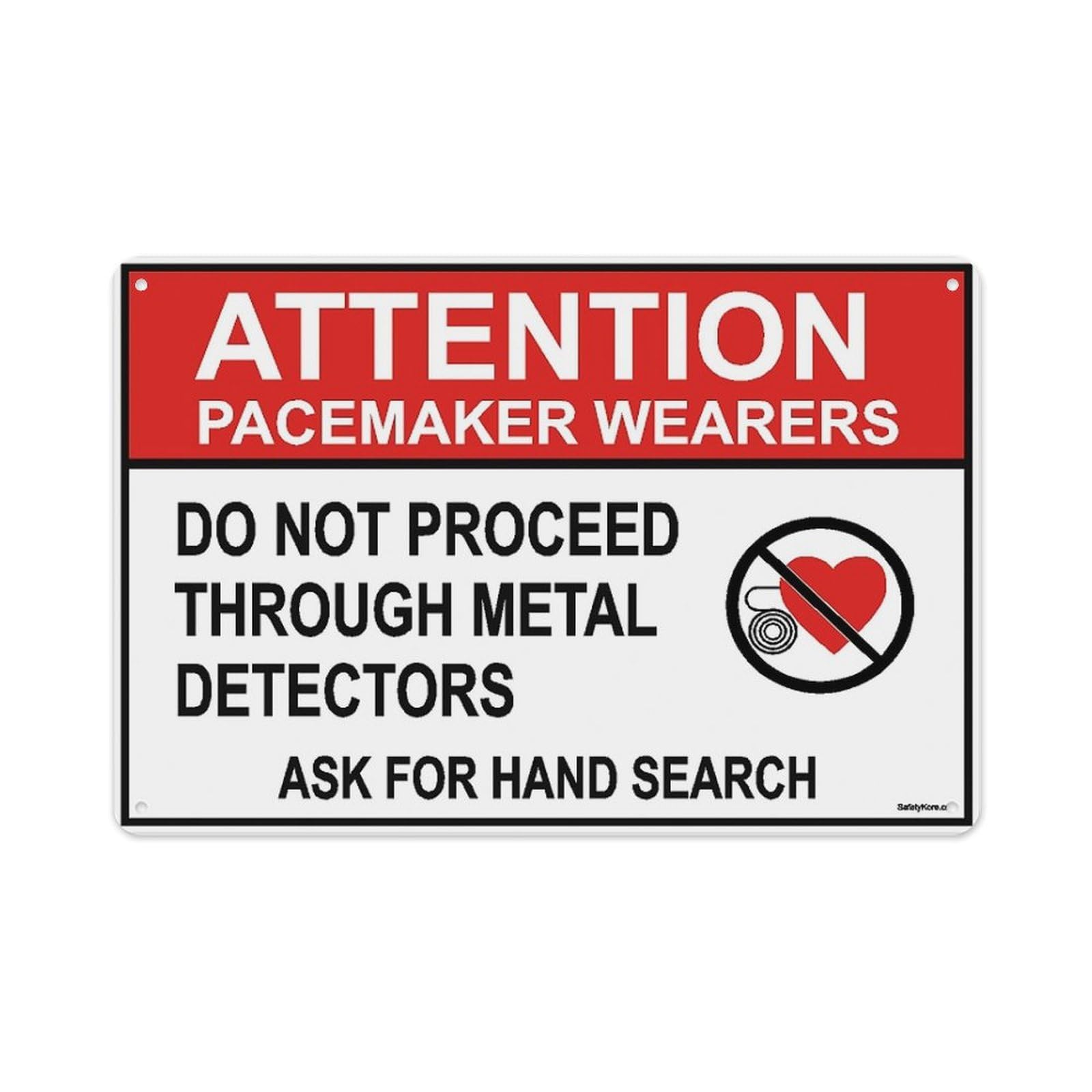Peiyeety A05 Pacemaker Doproceed Through Metal Detector Sign Aluminum Tin Warning Signs For Home Outdoor Garden 8X12 Inches