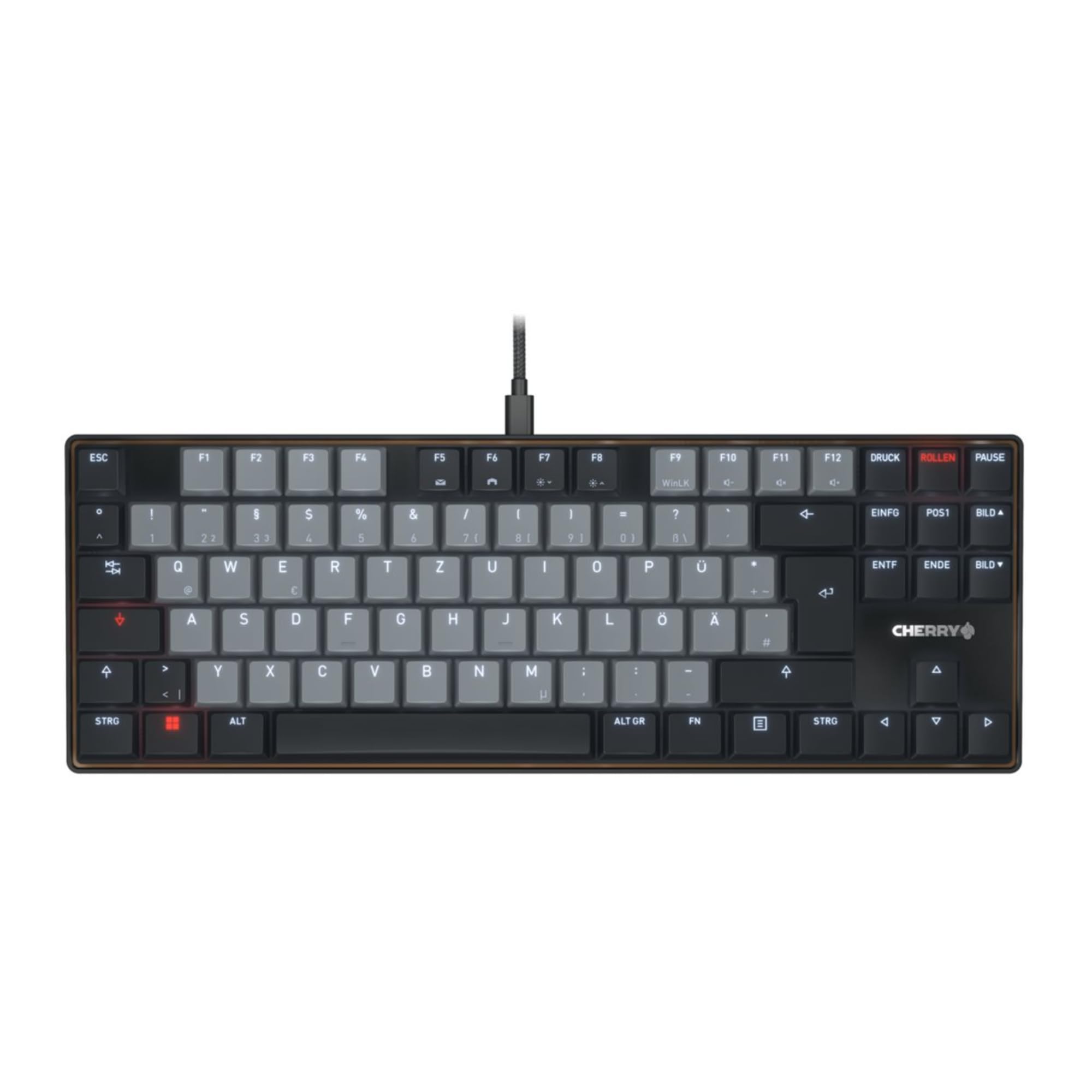 Cherry KC 500 MX LP TKL, Teclado mecánico de Perfil bajo sin Teclado numérico, Formato de EE. UU. (QWERTY), USB-A, MX LP 2.0 Ivory interruptores, Negro