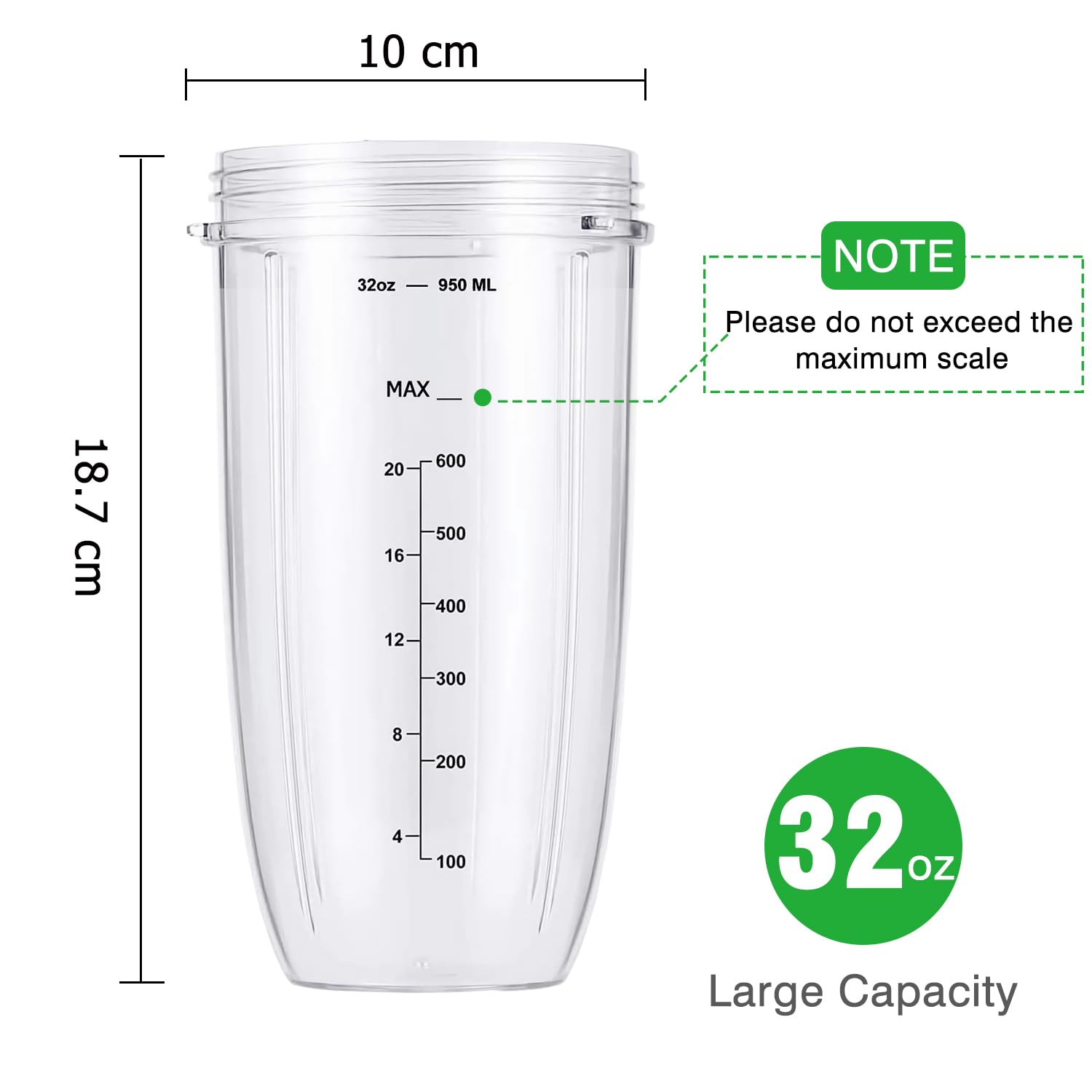 950ml Entsafterbecher Kompatibel mit NutriBullet Elektrischer Mixer 600 W/Pro 900 W, für Nutribullet Blender Mixer Ersatzbecher Ersatzteile Becher Groß Cups Zubehör (2er-Pack)
