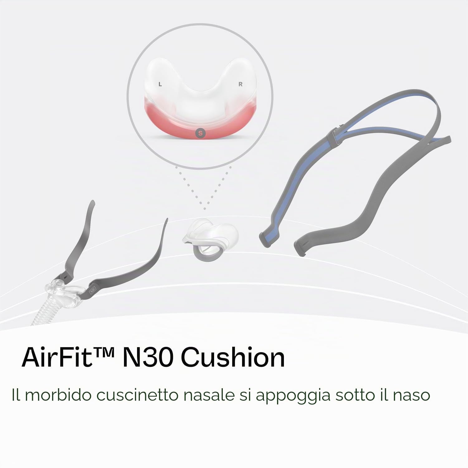 ResMed AirFit N30 - Cuscino di ricambio per maschera CPAP nasale, in morbido silicone, forniture e accessori medici CPAP - Piccolo
