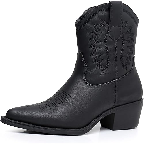 GLOBALWIN Women's Western Charm Cowgirl Boots Mid Calf Comfy Cowboy Boots For Women With Pointed Toe