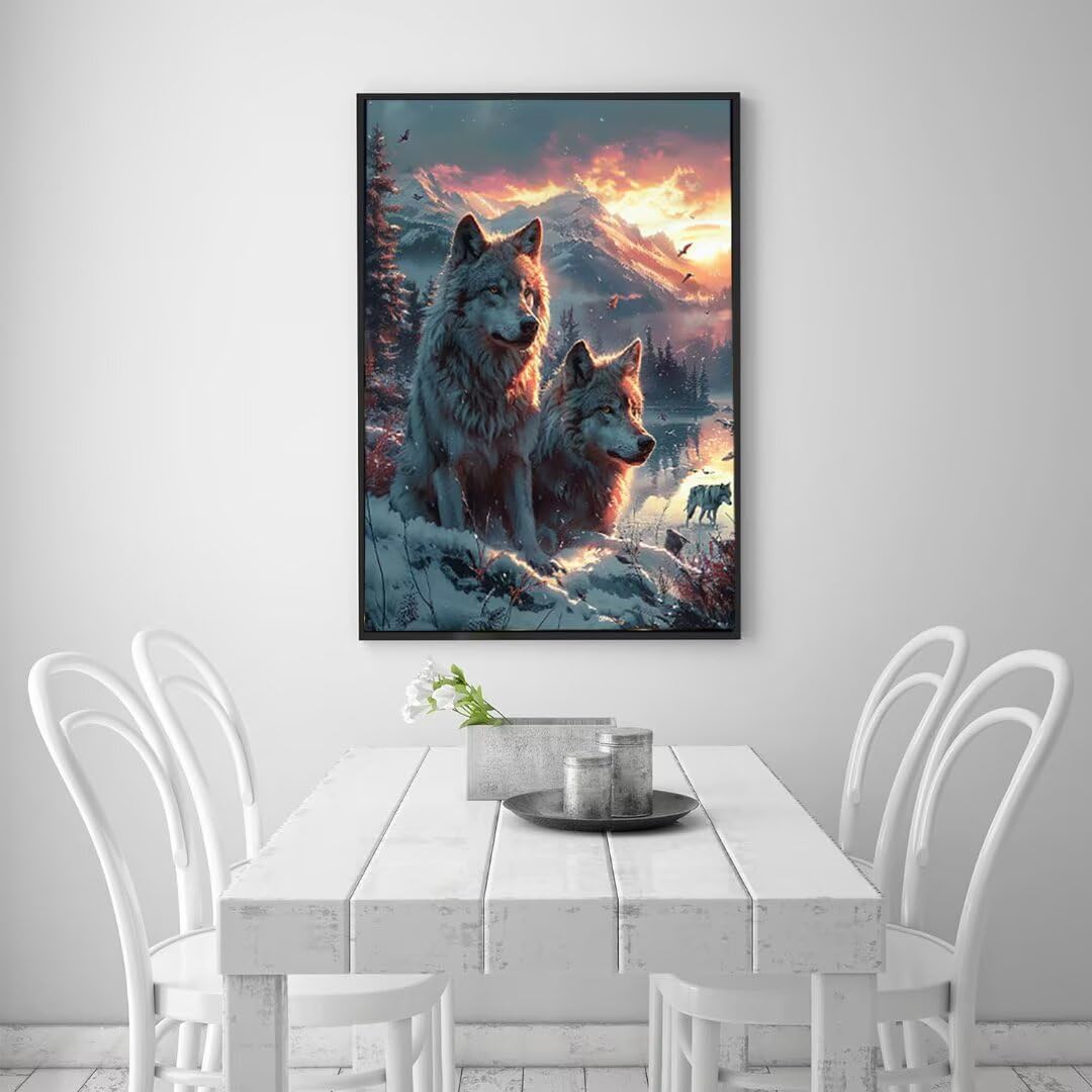DIY 5D wilk diamentowy zestawy artystyczne dla dorosłych, malarstwo diamentowe zimowe zestawy rzemieślnicze dla dorosłych, kwadratowe pełne wiercenie diamentowy obraz artystyczny, zestawy mozaikowe