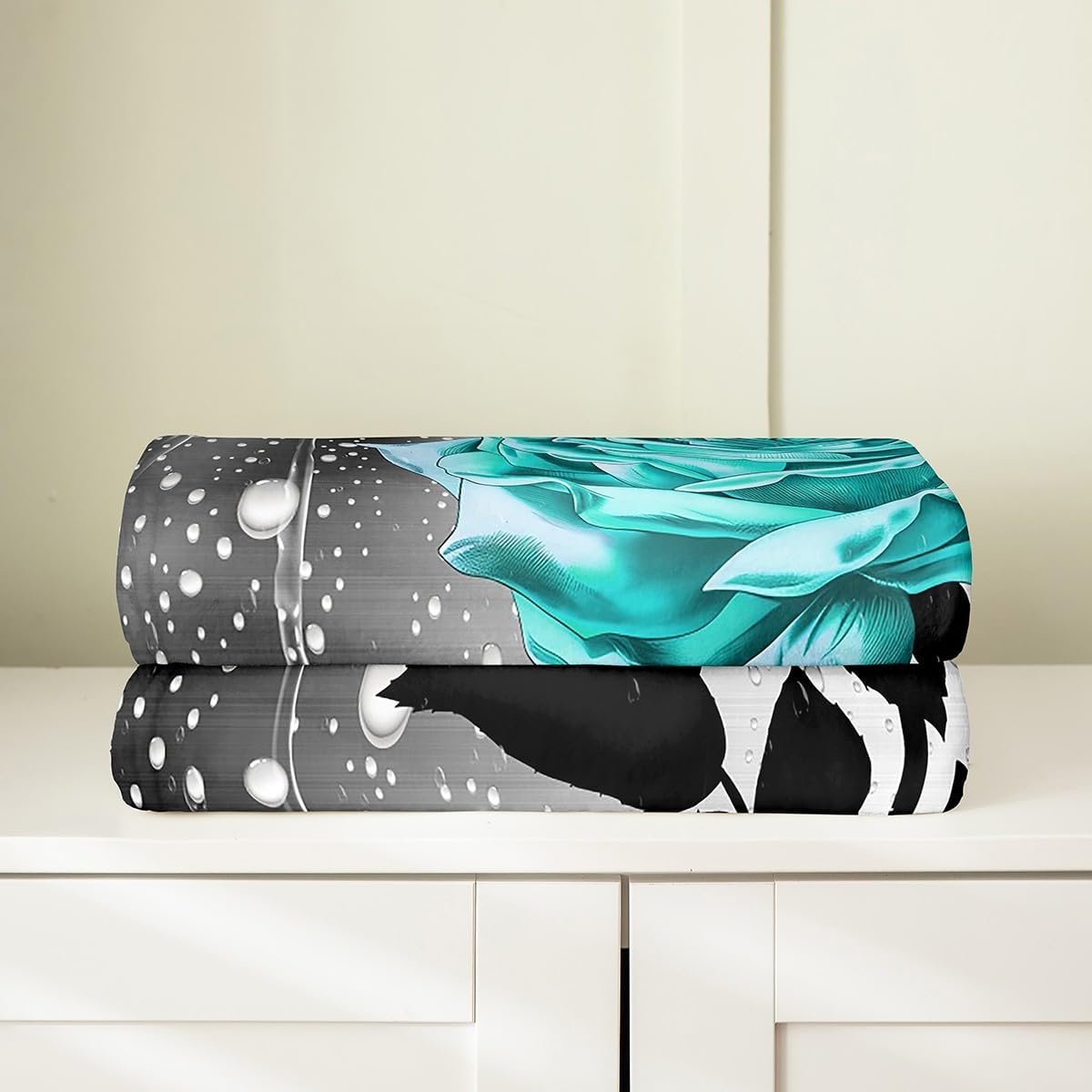 Feelyou Teal Water Rose Flannel Fleece Throw Blanket Queen 90"x90" Teal Butterfly for Boys Girls Romantic Plush Blanket Floral Flower All Season Bed Blanket