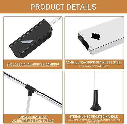 Miniatura 5 de Barra de armario extraíble, capacidad de carga de 60 libras, acero inoxidable ajustable de 35 a 46.5 pulgadas, organizador de riel de elevación de