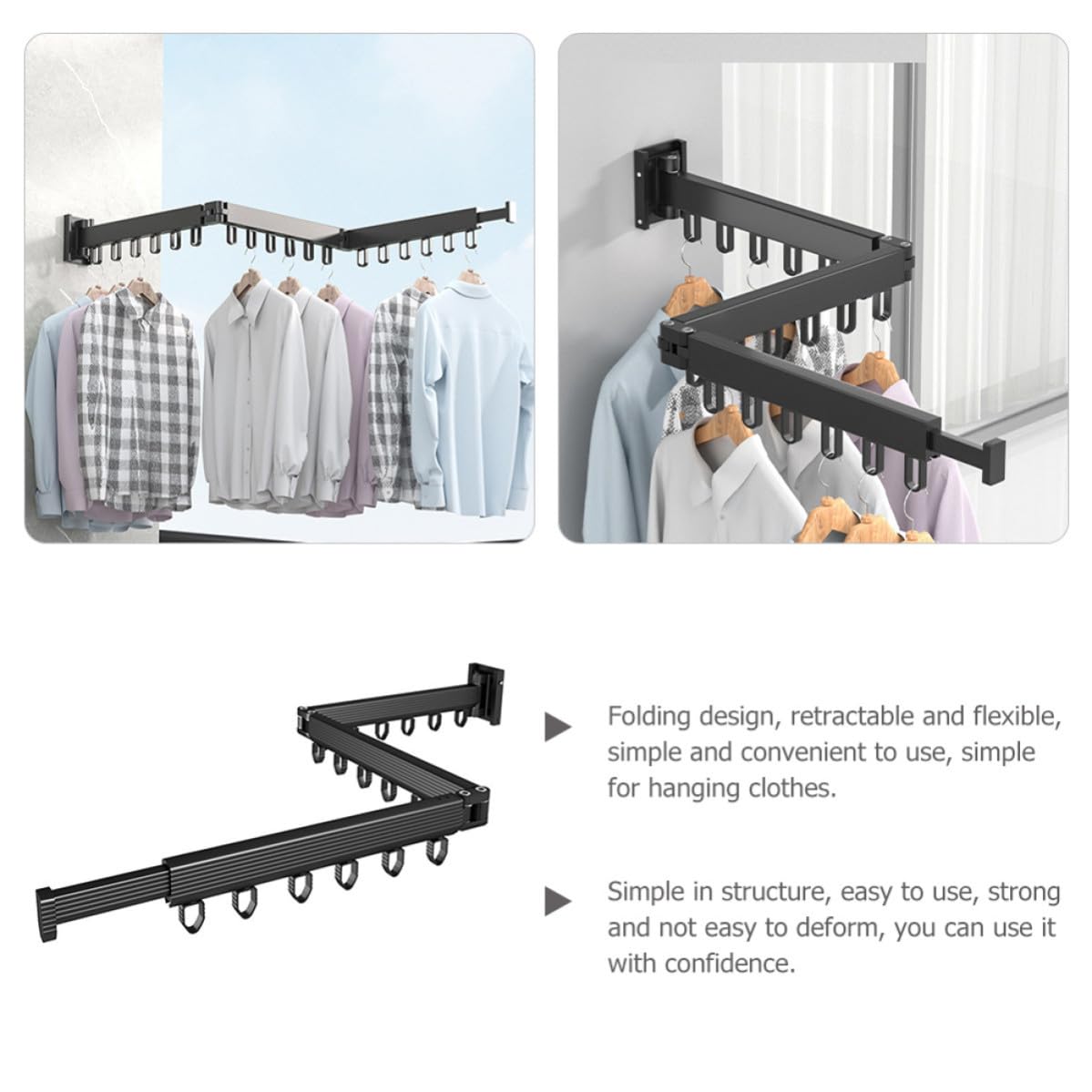 Wandmontierter Wäscheständer aus Zinklegierung Zusammenklappbar und Stabil Faltbares Design für Badezimmer und Wohnzimmer Platzsparender Wäschetrockner