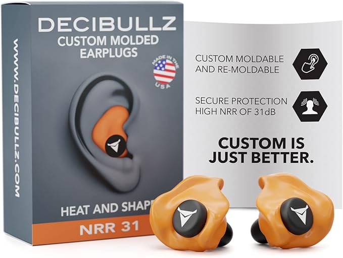 Decibullz Custom Molded Earplugs, 31dB Highest NRR, Comfortable