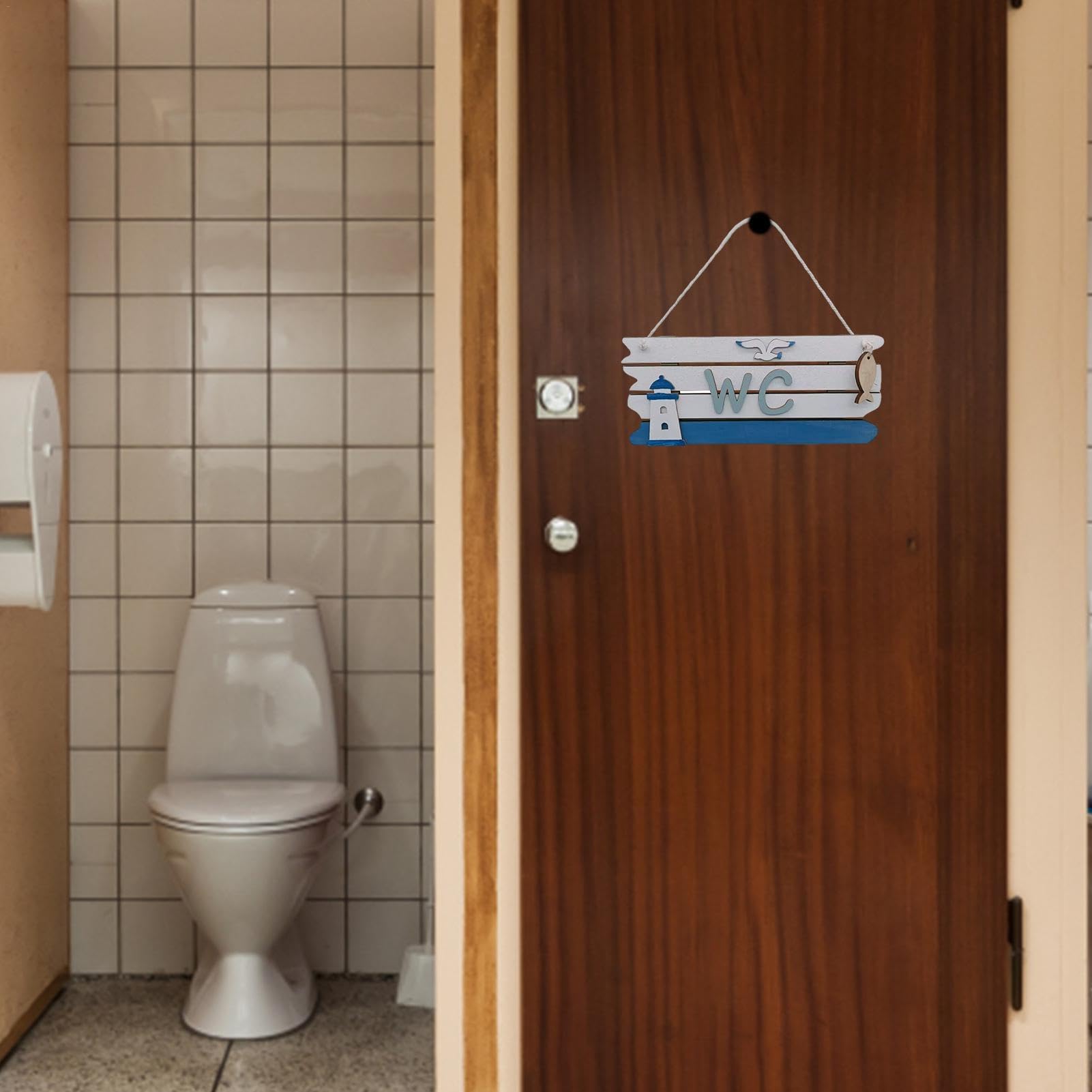 Cartello In Legno Per Bagno Ragazzo - Decorazione Rustica 30x13 Cm - Scritta Divertente Per Porta Bagno