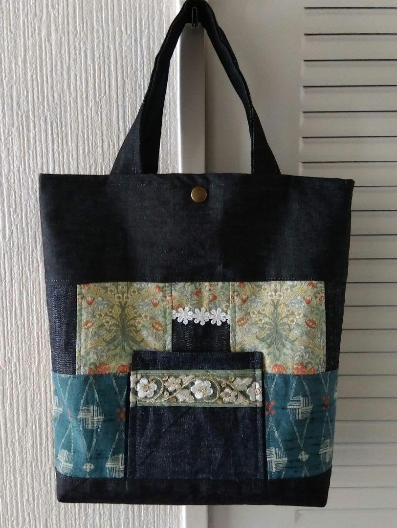 パッチワークトートバッグ&ポーチ Amazon.co.jp: トートバッグ パッチワーク ポケット付き デニム