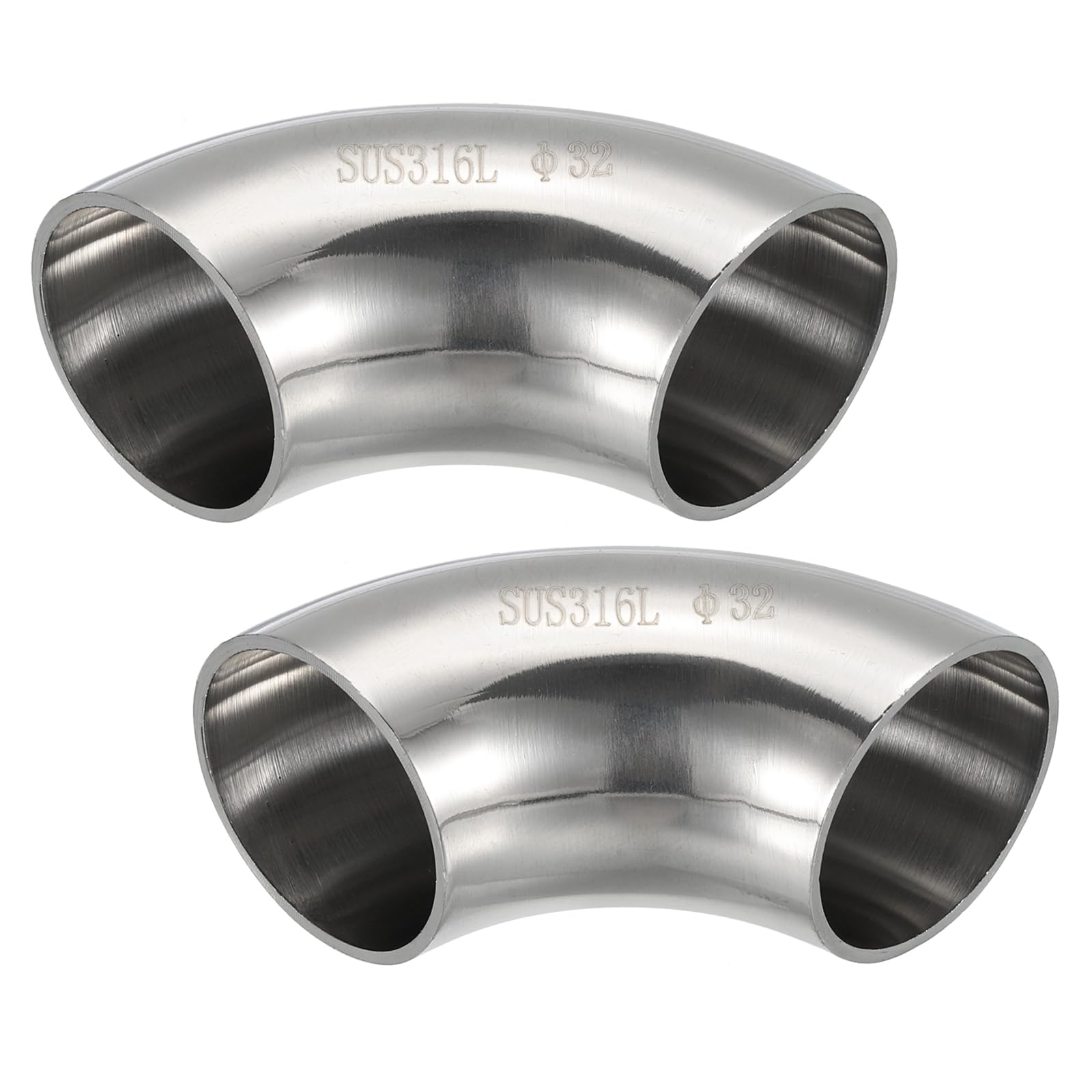 PATIKIL 2pcs 90 Degree Mandrel Bend Elbow, 1 1/4 Inch OD Steel Exhaust Elbow Exhaust Piping Connector 316 Stainless Steel for Exhaust Pipe Stair
