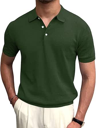 Syktkmx Mens Golf Polo Shirts Short Sleeve Casual Banded Bottom Stretch Classic Fit Solid Knit T-Shirts