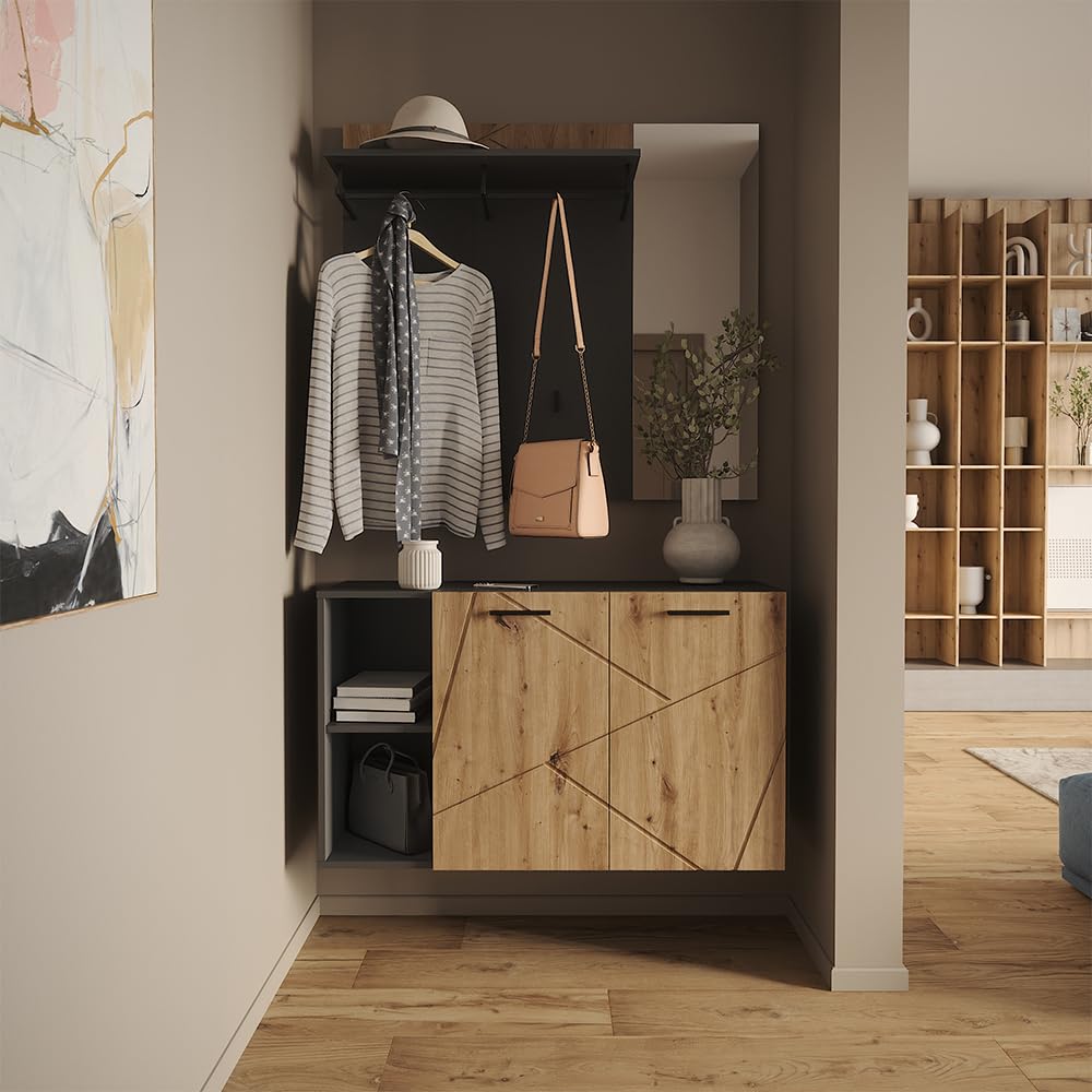 Vicco Szafka na buty "Irma", Antracyt/Artisan, 106 x 63 cm | z 2 drzwiami, convient pour le rangement et l’organisation dans l’entrée
