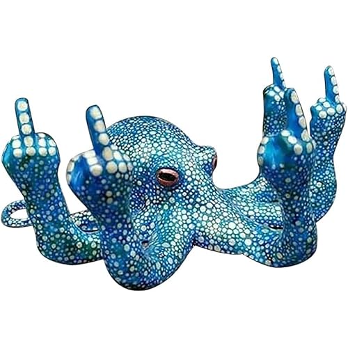 Luminous Gesture Octopus with Mother of Pearl,Octopus Statue,Ocean Fluorescence for Garden Indoor Outdoor Home Decoration,Resin Figurine Sculpture Garden Decor Ornaments (Light Blue)