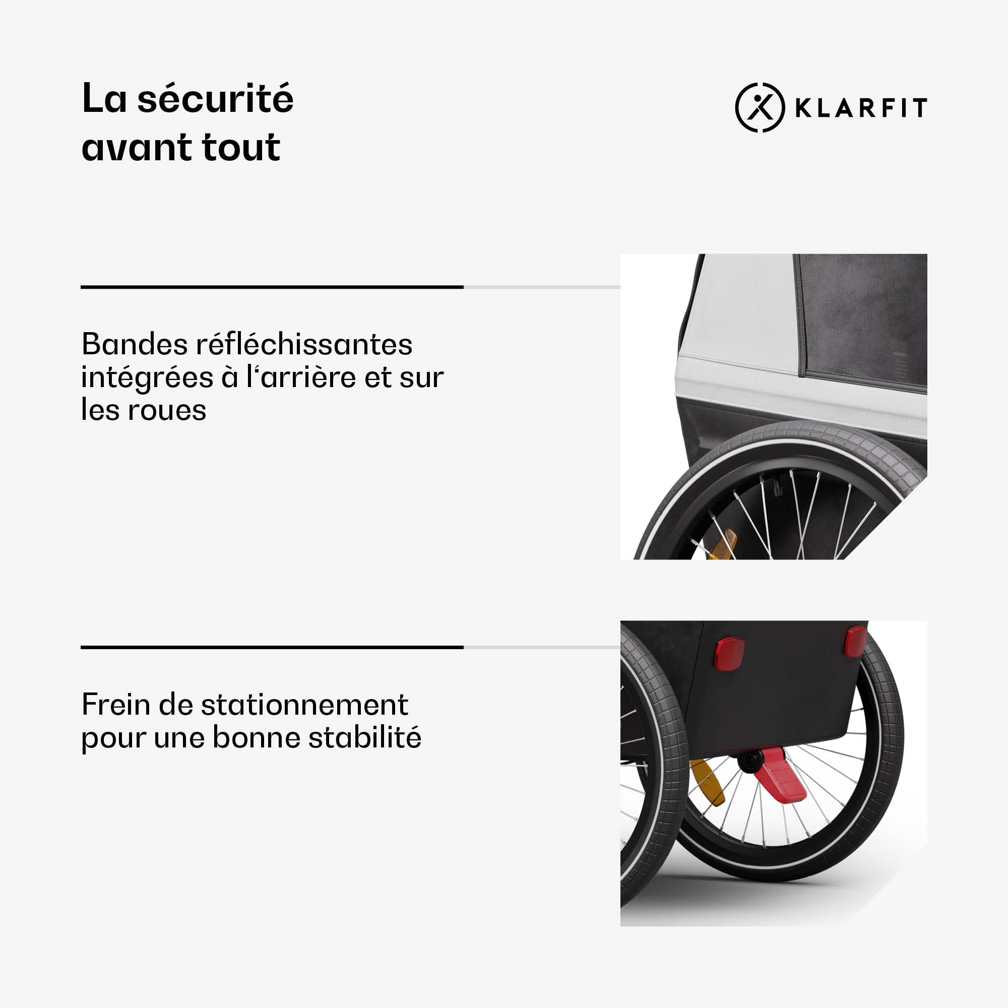 KLAR FIT GoKiddo Remorque Vélo Enfant - 2-en-1 Remorque & Buggy avec Freins, Ceintures de Sécurité, Sièges Réglables, Capacité 40kg, Protection Pluie & UV, Pliable, Gris Clair