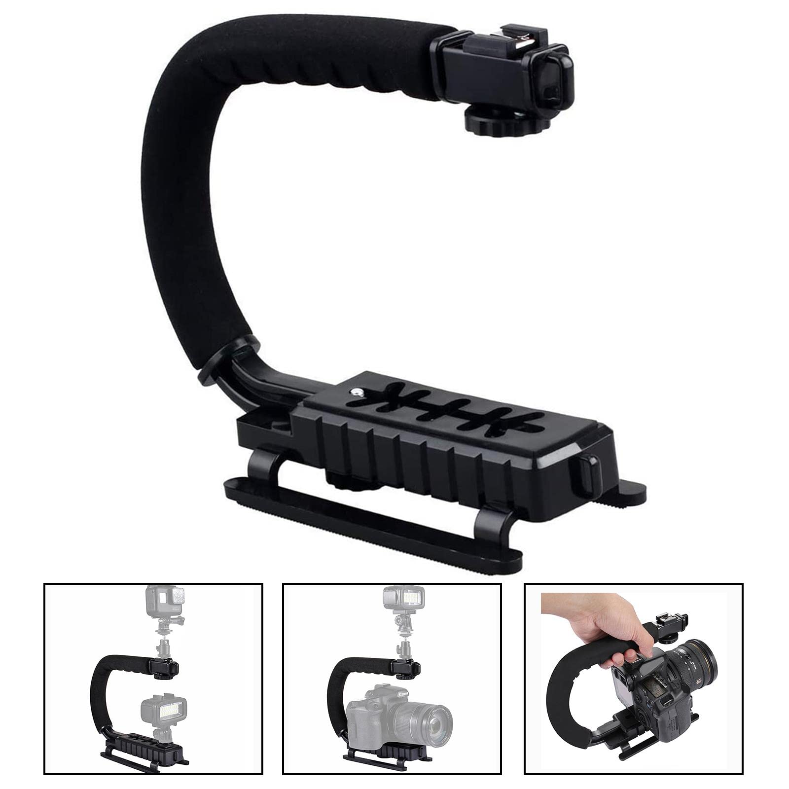 Stabilizzatore per smartphone per fotocamera, impugnatura stabilizzatrice per azione video, presa stabilizzatore portatile con supporto per clip per cellulare Hot Shoe