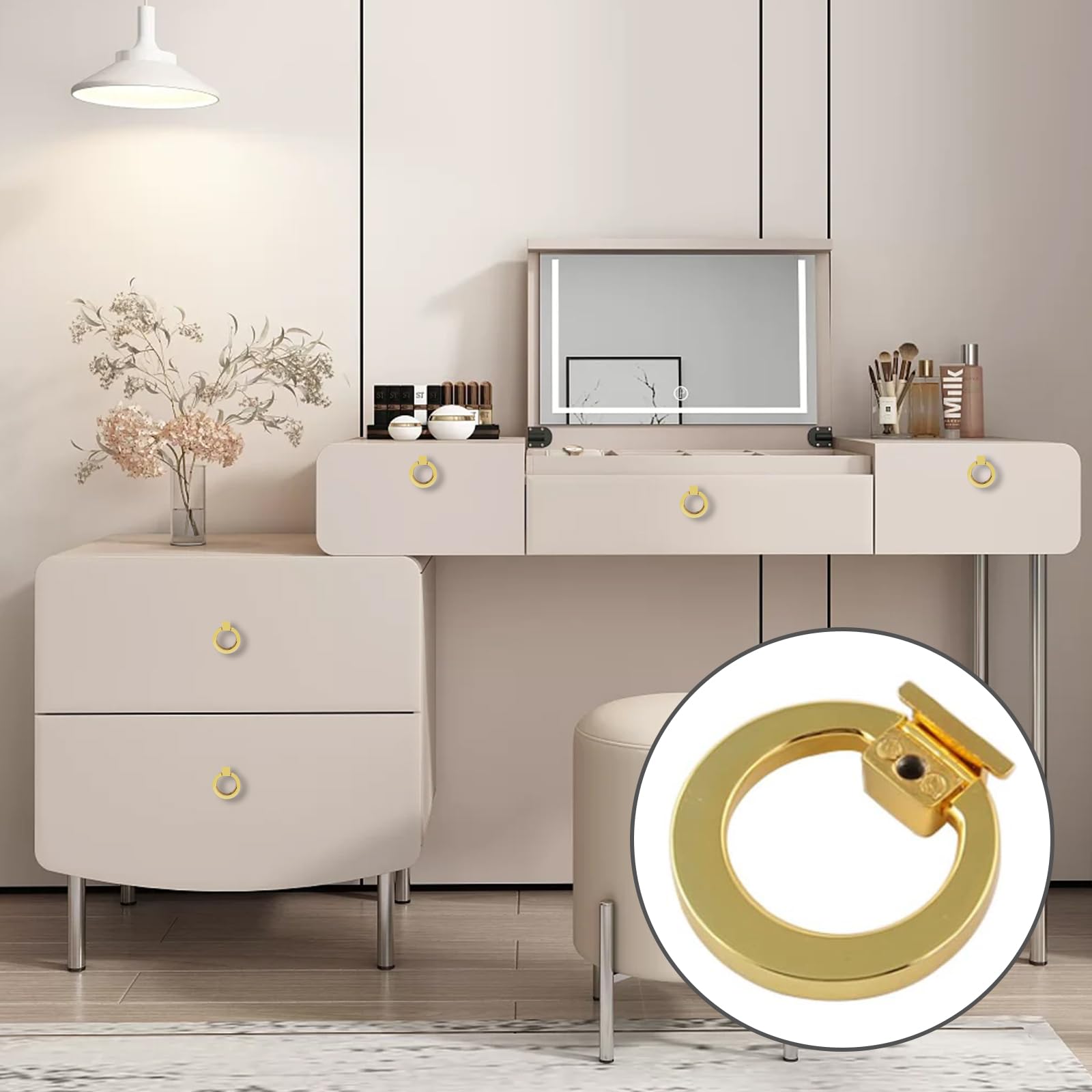 BAMI-LEE House Round Ring knob, 10pcs Ring Pull Handles for Dresser Drawer Ring  Pulls Furniture Hardware Brushed Wardrobe Door Handles (Gold) - Amazon.com