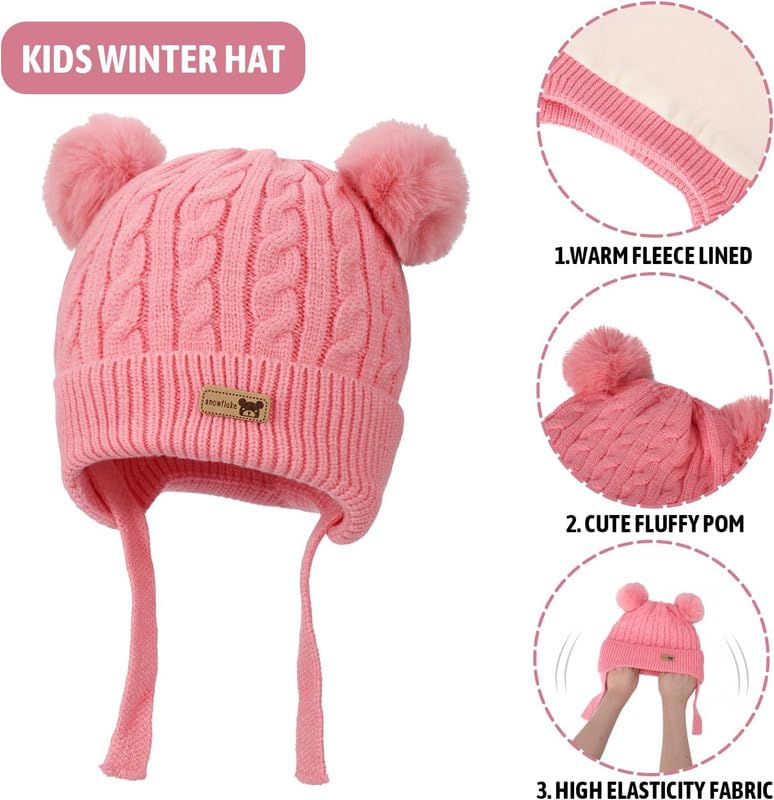 MIKONIKO Kids Winter Hat Scarf Set for Girls & Boys | Toddler Knit Beanie Cap & Neck Warmer | Warm Fleece Lined | Soft & Comfortable | 2–6 Years Pink, 1 Count 3