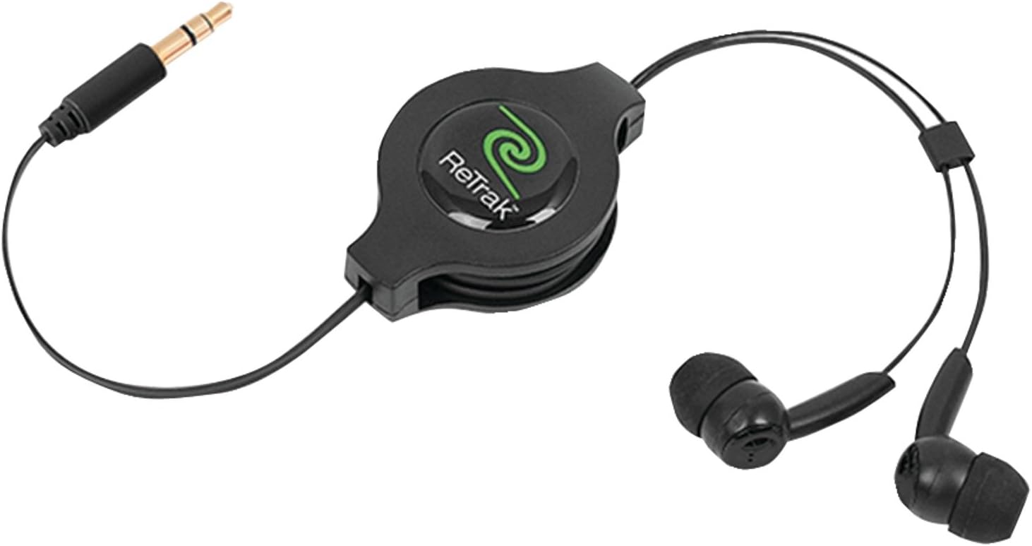 ReTrack Retractable Stereo Earbuds, Red/Black (ETAUDIOBLK)