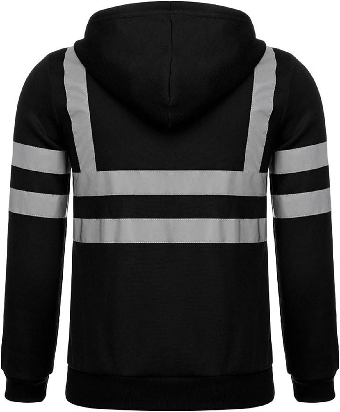 Men's High Visibility Safety Sweatshirt, Class 3 Reflective Strips Zipper Up Hooded Jacket for Work Utility Construction