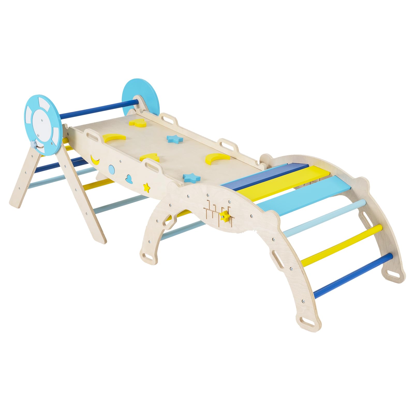 RELAX4LIFE Set da Arrampicata per Bambini, Triangolo di Arrampicata con Scivolo e Arco, Gioco di Incastri in Legno, Gioco Montessori per Bambini 1+ Anni (Marinaio-3 Pezzi | Macaron)