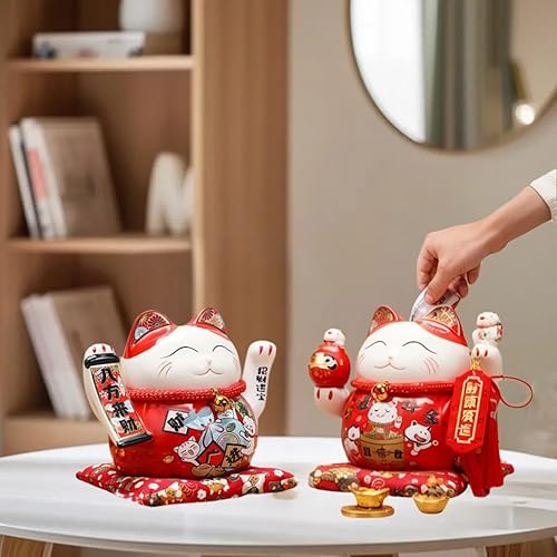 Miniatura 8 de Estatua de la suerte, figuras de gato, estatua china de la suerte, alcancía de gato, Maneki Neko, cerámica japonesa de dinero, fortuna, gato,