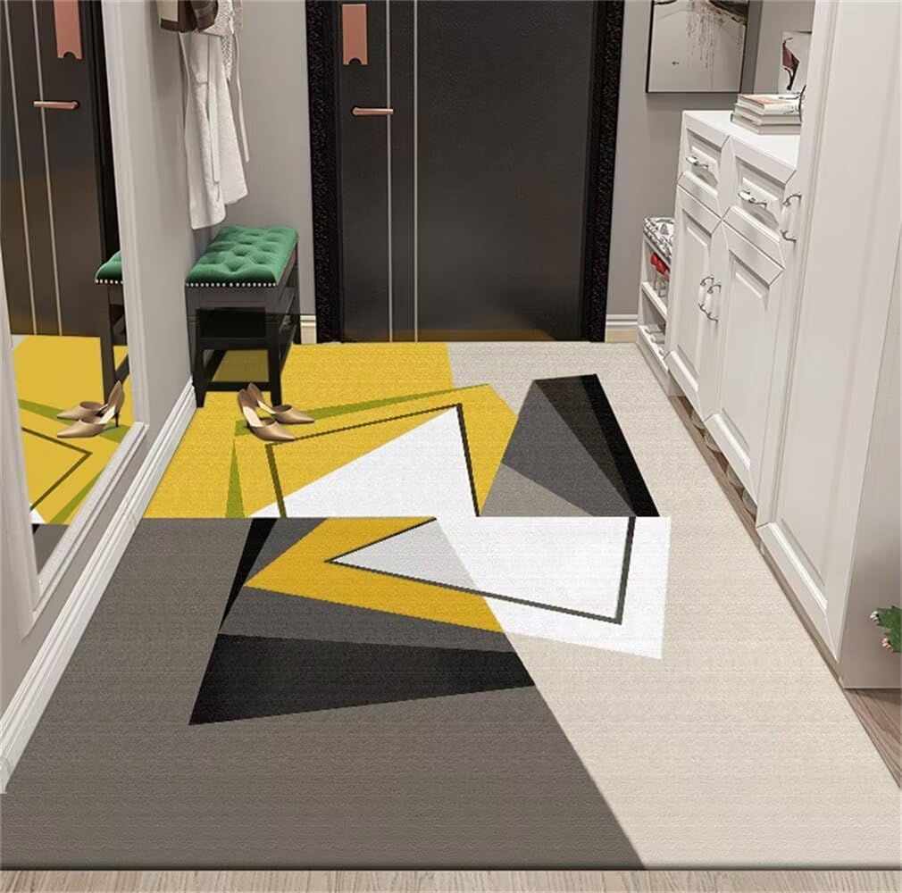 Tapis de salon gris foncé et jaune 300x400cm au design minimaliste