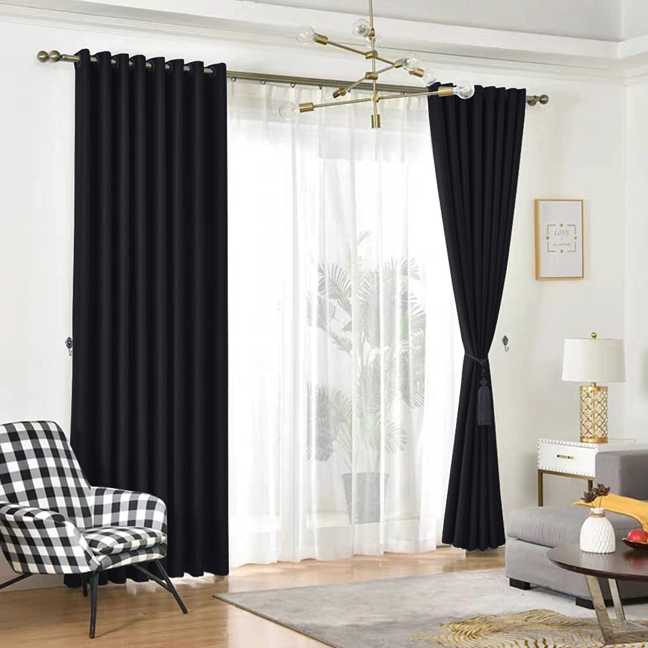 THSBlackout Curtain for Bedroom, 2 Pieces (Grey and Black)