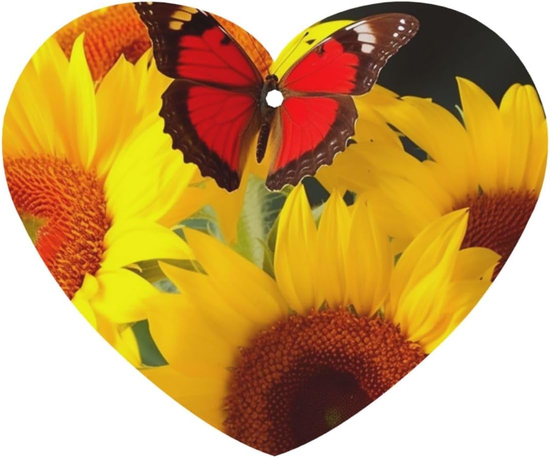Car Air Freshener 24 PCS Yellow Sunflowers with Red Butterfly Hanging Car Air Fresheners Auto Interior Decor Card Freshener Strong Scented Card Lavender Cars Scents for Close Drawer Heart Shape