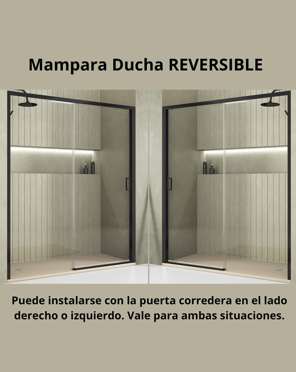 Mampara de Ducha Frontal Corredera 1 Puerta 1 Fijo | Vidrio Templado 5mm Antical Altura 190cm Transparente | Perfil Negro 140cm (Adaptable 138-142cm)