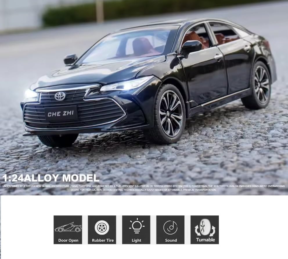 Image of Invite Toy Car 1:24 Toyota Avalon Metal Alloy Diecast Car Model Miniature Model with Sound Light Model Boys Toys for Children's【 Black-Color 】