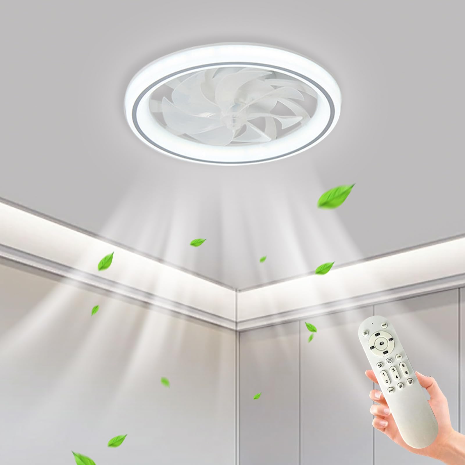 HXYSXHJUO Modern LED Ceiling Fans with Lamps for Bedroom, Silent Lights and Remote Lounge, 7 Blades Circle Light Fan, Winter/Summer Reversible Dimmable-Gray