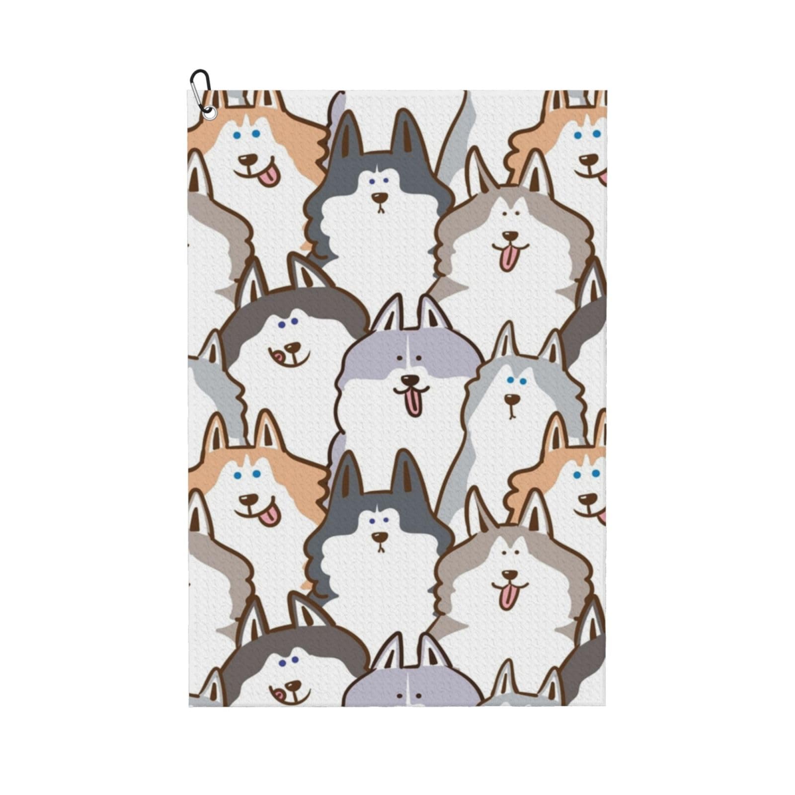 Hnnkloy Cartoon Siberian Husky Dog, 16x24 in Portable Waffle Golf Towels with Carabiner Clip for Golf Bag