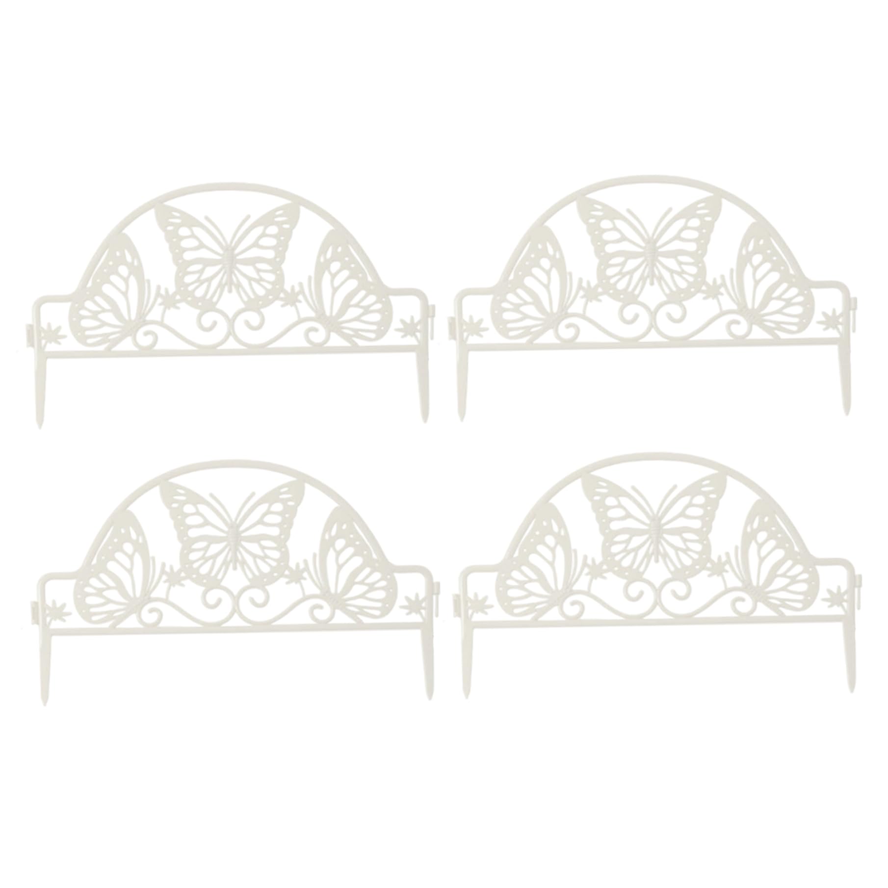 4Pcs/Set Garden Edging, Elegant White Butterfly Plastic Fence Panels, Decorative Protective Lawn Border, for Gardens, Landscaping, Farms, Flower Beds, Fence Panels