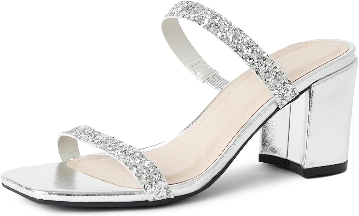 J. Adams Stormi Heeled Sandals for Women – Square Toe Double Band Low Block Heel Dressy Summer Mules – Chunky Heel Summer Women's Dress Sandals - Image 5