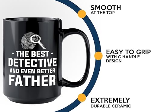Miniatura 5 de Taza de café detective de 15 onzas, color negro, el mejor detective, policía, patrulla, policía, policía, policía, policía, policía, policía, jefe